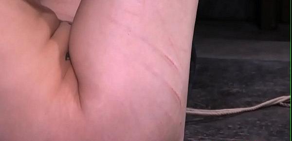  Roped bdsm submissive caned following toying